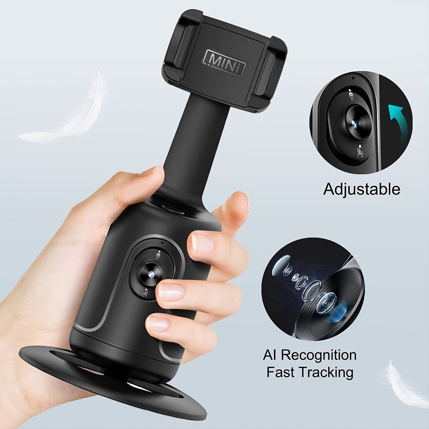 [HKXYK 360° Tripod] HKXYK 360° Rotating Face Tracking Tripod for Phone | Smart Vlogging & Streaming Holder with Rechargeable Battery, Stable Phone Mount for Live Videos, Outdoor Photography, Travel Vlogging, Modern Design,